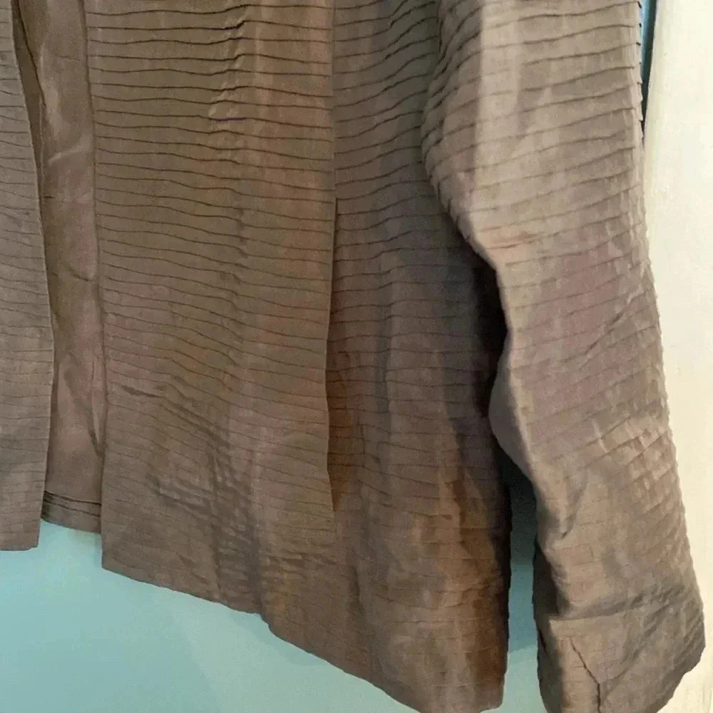 Eileen Fisher 100% silk brown/gray long sleeve collar jacket - Picture 4 of 7